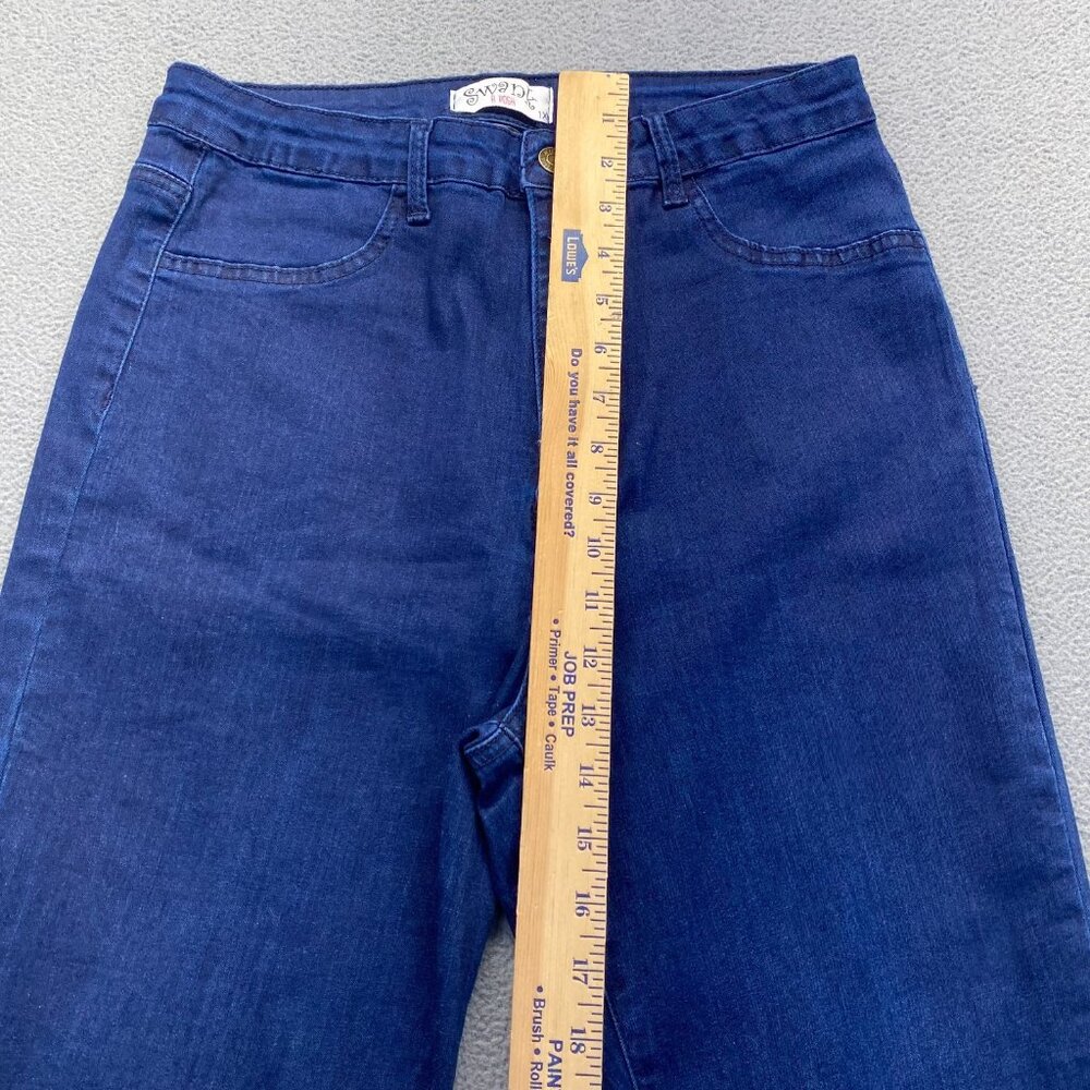 SWANK A POSH Women's Stretch Bell Blue Jeans Size 1X Zipper Flare - Picture 5 of 8